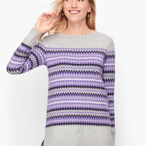 Talbots Zig Zag Fair Isle Sweater Purple Cabincore Cozy Winter Apres Sz Medium